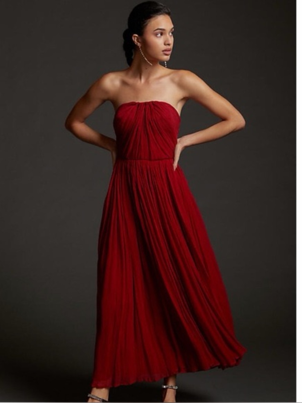 Anthropologie Pinnacle Shruti Sancheti Strapless Red Pleated Formal Maxi Dress